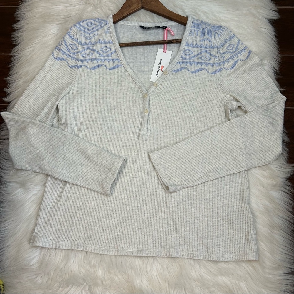 Vineyard Vines Womens Henley Waffle Knit Sz XL Dreamcloth Nordic Fair Isle NWT